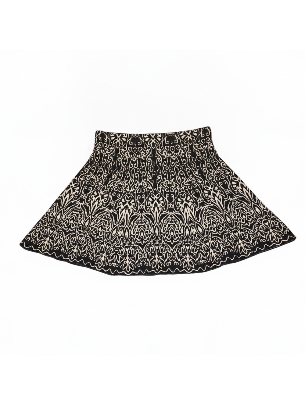 Xhilaration Black and Beige Patterned Flared Skirt, Size M